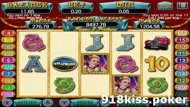 Fame & Fortune reels mid-animation, with some card symbols missing while the Hollywood sign, the film star and the red car stay in place