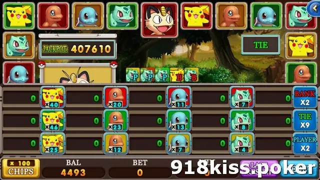 Ring game on 918Kiss titled Pocket Monster, with a three-row bet grid of cartoon creature bets from x4 to x46 and Bank, Tie and Player on the right