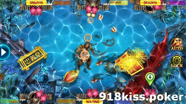 Li Kui Pi Yu table on 918Kiss with an armoured warrior in the middle of a shipwreck, a hanging Chinese banner, a red ship hull and web nets