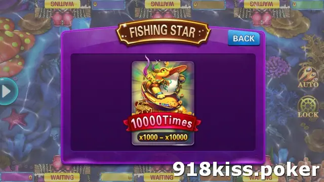 Fishing Star 10000 room screen on 918Kiss with one card reading 10000Times and x1000 - x10000