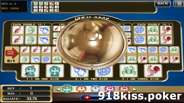 Hulu Cock with the gold shaker dome over the grid and two 0.5 chips placed on the prawn and fish single-symbol boxes