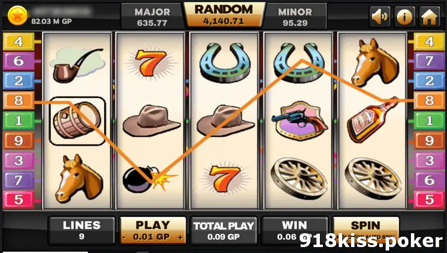 Silver Bullet showing the revolver scatter on reel four and an orange zig-zag win line starting from a barrel on reel one
