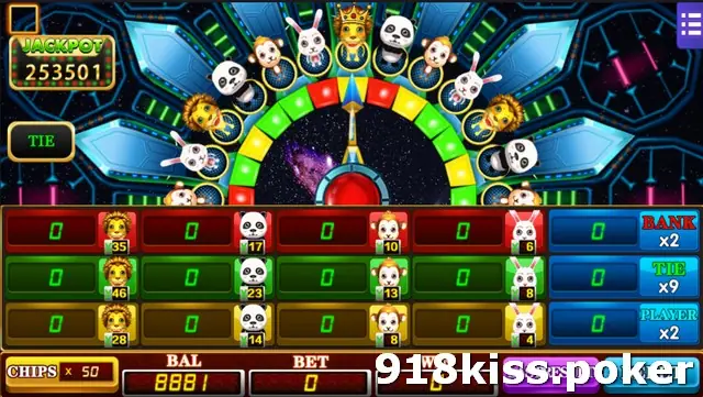 Forest Dance on Mega888 with the animal wheel at the top and a bet grid below showing lion, panda, monkey and rabbit odds in red, green and yellow rows