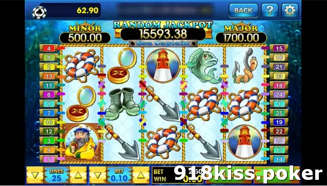 Sea Captain on 3Win8 at 25 lines and BET 0.10 with the captain on reel 1 and lighthouses, lifebuoys and a fish across the reels