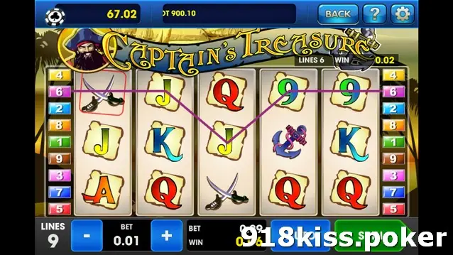 Captain's Treasure reels on 3Win8 showing a purple line through a 9-9-9 win with LINES 9, BET 0.01