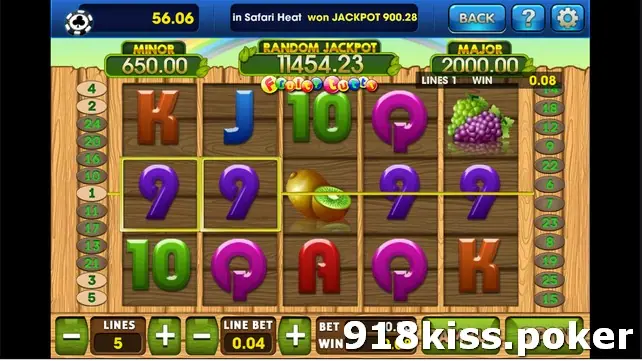 Fruity Tuitti on 3Win8 with MINOR 650.00, RANDOM JACKPOT and MAJOR 2000.00 over five reels of purple 9s, grapes, a kiwi and card letters
