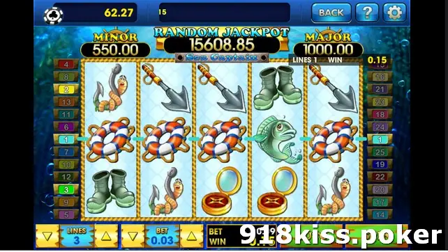 Sea Captain on 3Win8 with a line of three lifebuoys paying on line 1, RANDOM JACKPOT 15608.85, MINOR 550.00 and MAJOR 1000.00