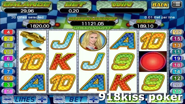 Green Light reels with a gold trophy car, a portrait of a smiling blonde woman and a large red start light on reel five