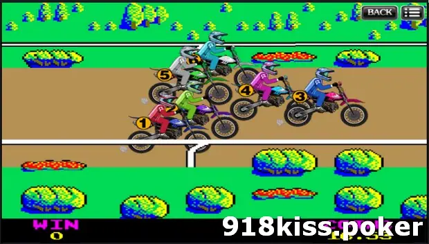 Motocross riders numbered 1 to 5 racing along a dirt straight with rider 1 in red at the front