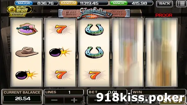 Silver Bullet reels spinning with a scrolling Progressive Jackpot message in red at the top right