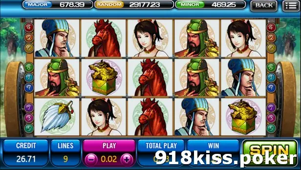 Three Kingdom slot on ACE333 with portraits of a green-robed general, a strategist in a blue hat, a young woman, red war horses, a jade dragon seal and a white feather fan on a 5x3 grid