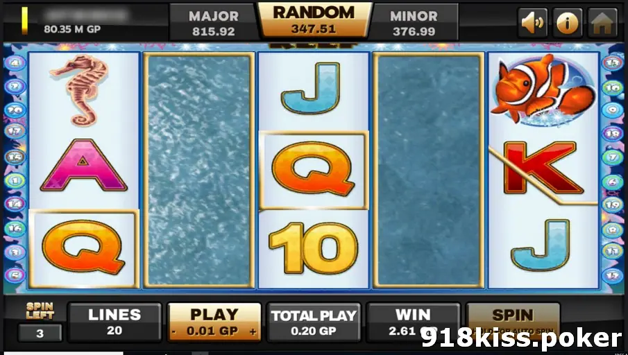 Dolphin Reef during the feature with reels two and four covered in rippling water and a SPIN LEFT counter reading 3