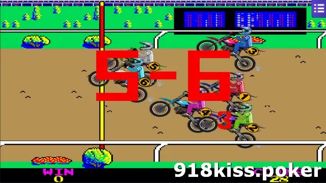 Motorbike race finish with riders crossing the red line and a large red 5-6 result on screen