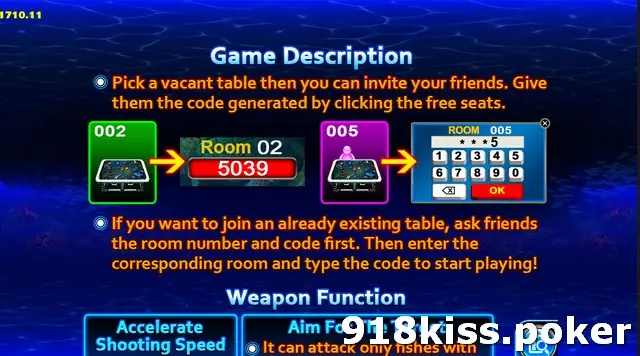 Ocean King 2 EX Game Description screen explaining how to open a table, share the room number and code, and have friends enter the code to join
