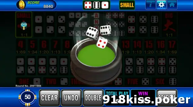 Super Sic Bo glass dome lifted over the board showing three dice, with the result 2, 6 and 1 and SMALL displayed at the top