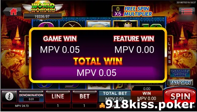 Amazing Thailand result box showing Game Win MPV 0.05, Feature Win MPV 0.00 and Total Win MPV 0.05