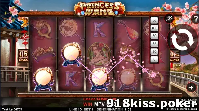 Princess Wang reels with a pink winning line over mirrors and a lute, and an autoplay list showing unlimited, 100, 50, 25, 10 and 5